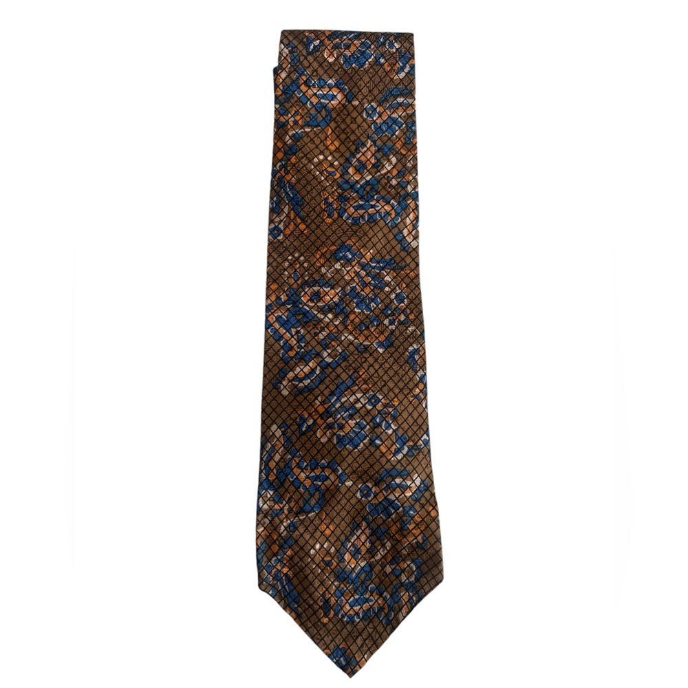 Givenchy Gentleman Paris Vintage Silk Tie Brown Orange Blue Abstract Print